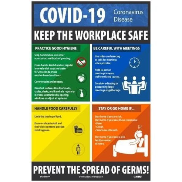 Nmc Poster, COVID19 CORONAVIRUS DISEASE KEEP THE WORKPLACE SAFE, Paper, 5pk, 18 H x 12 W in PST149PP